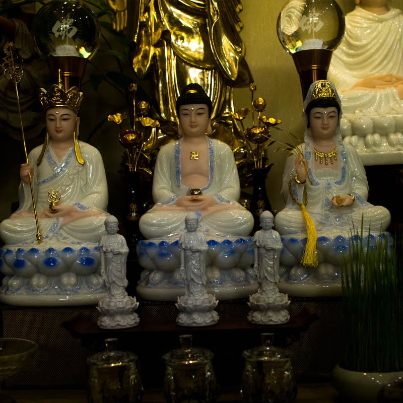 Ta Bà Tam Thánh Phật Thích Ca Quan Âm Bồ Tát Địa Tạng Bồ Tát