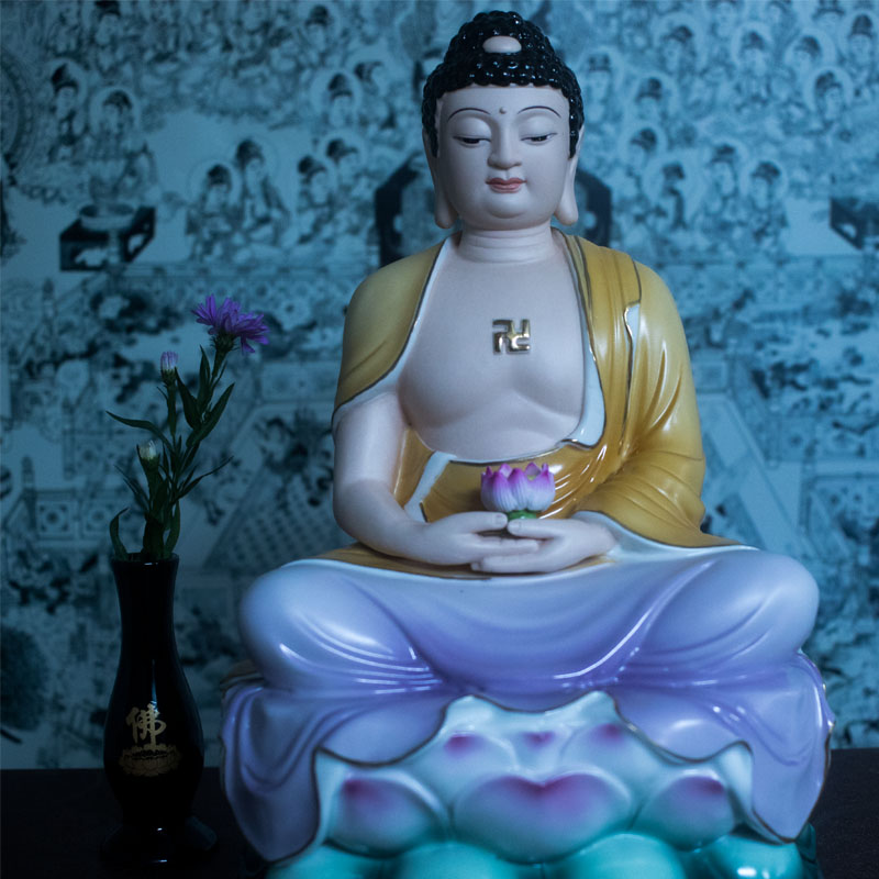 Tượng Phật A Di Đà Bằng Sứ Màu