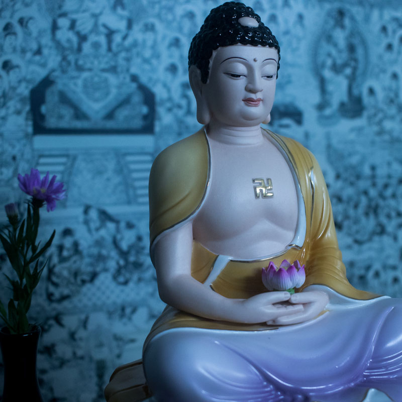 Tượng Phật A Di Đà Bằng Sứ Màu