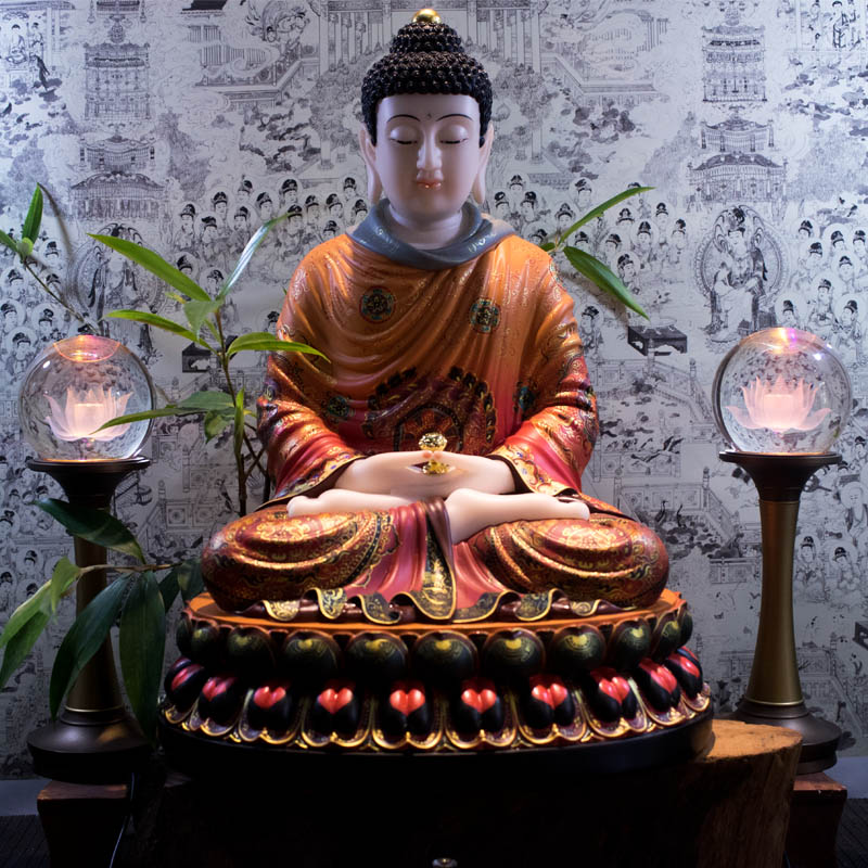 Tượng Phật A Di Đà Vẽ Gấm Đá Bạch Ngọc