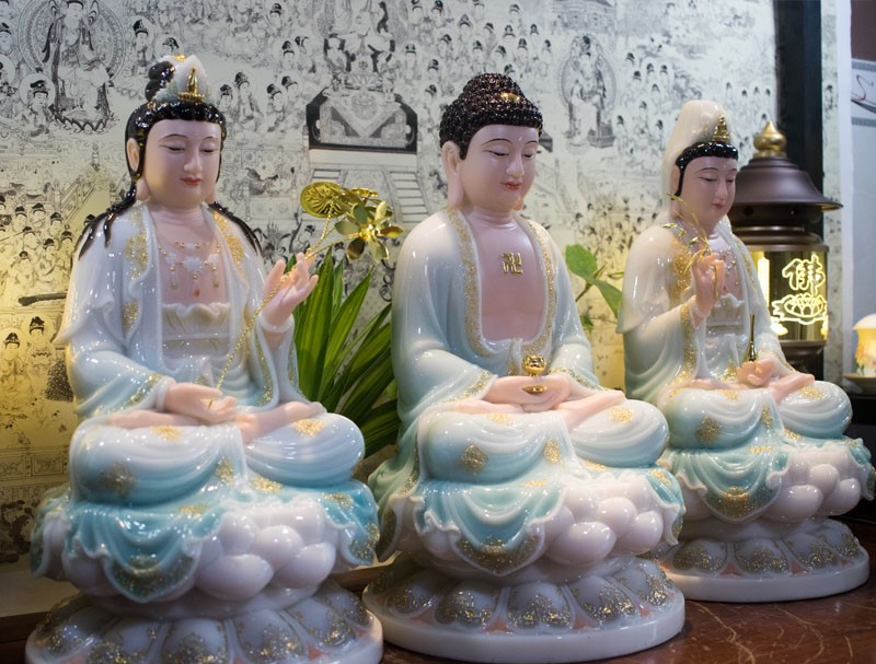 Tượng Phật Tây Phương Tam Thánh xanh ngọc