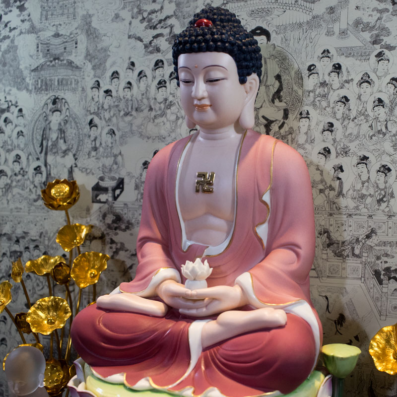 Tượng Phật A Di Đà Bằng Sứ Nhám Ngồi