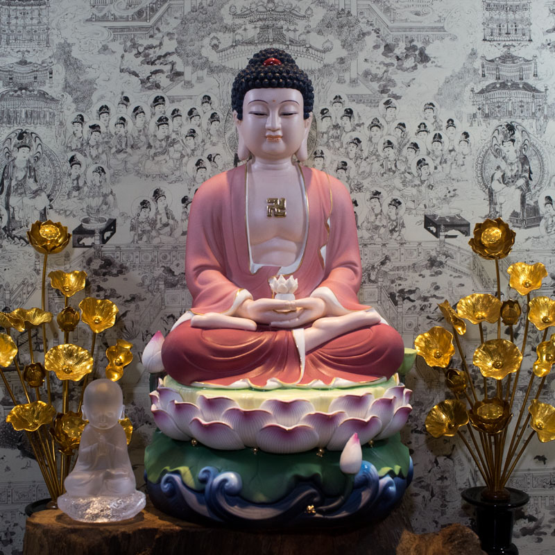 Tượng Phật A Di Đà Bằng Sứ Nhám Ngồi