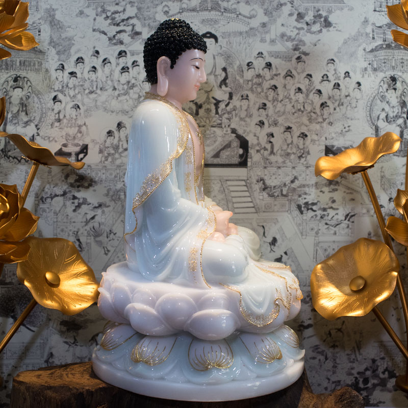 Tượng Phật A Di Đà Bằng Bột Đá Y Xanh Ngọc 42cm