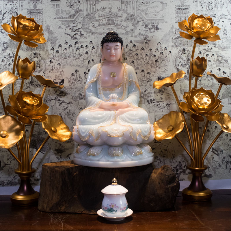 Tượng Phật A Di Đà Bằng Bột Đá Y Xanh Ngọc