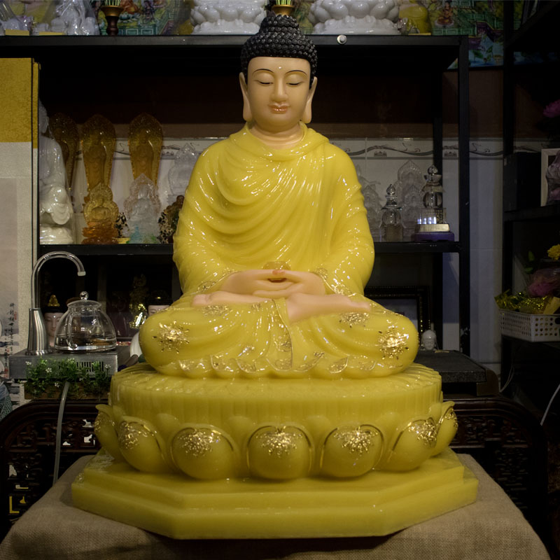 Tượng Phật Thích Ca Mâu Ni Bột Đá Thạch Anh Vàng
