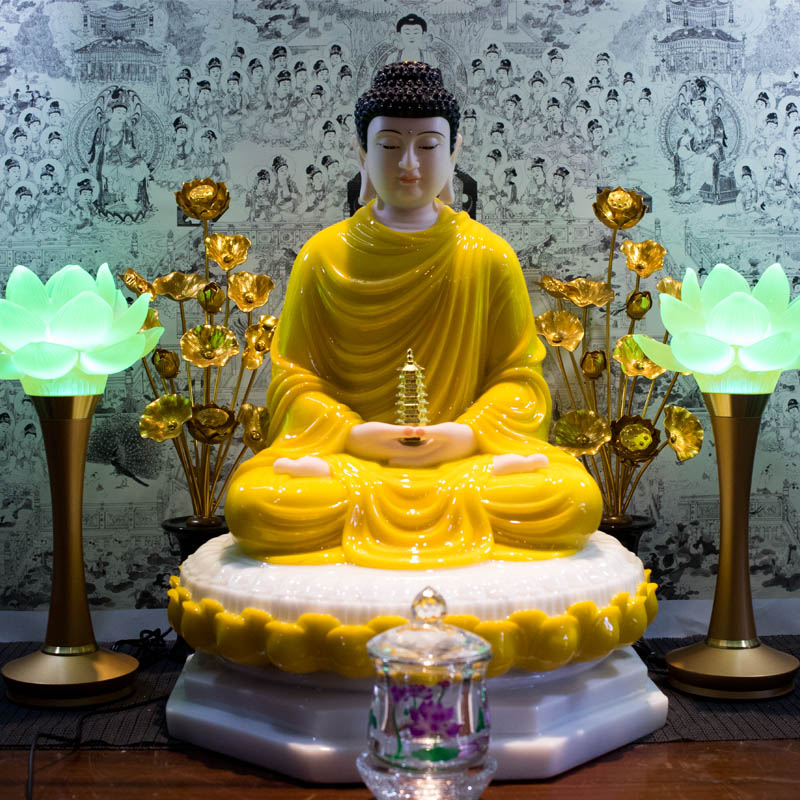 Tượng Phật Dược Sư bột đá y áo vàng