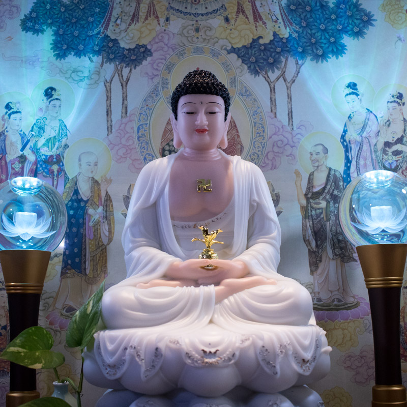 Mẫu Tượng Phật Dược Sư bột đá ngồi màu trắng