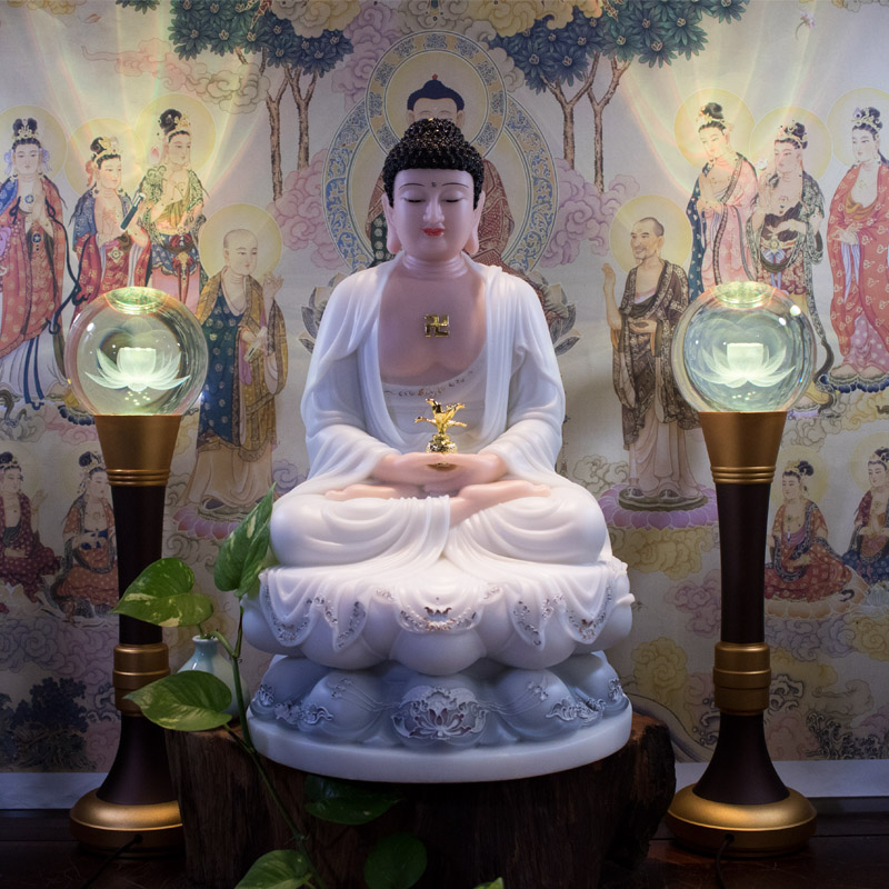 Mẫu Tượng Phật Dược Sư bột đá xà cừ màu trắng