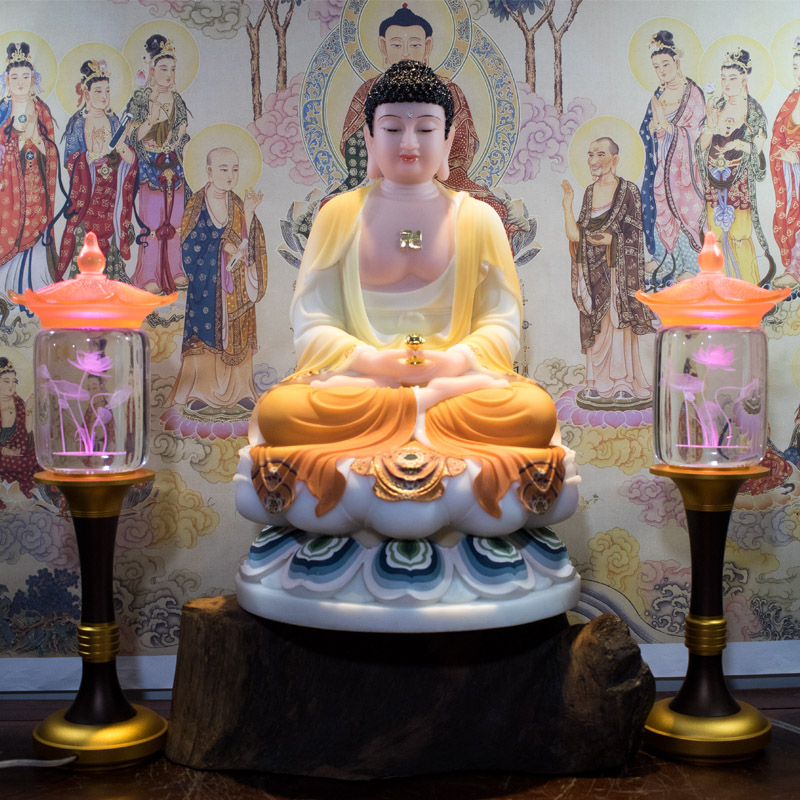 Tượng Phật A Di Đà Bột Đá Vẽ Gấm Áo Rũ