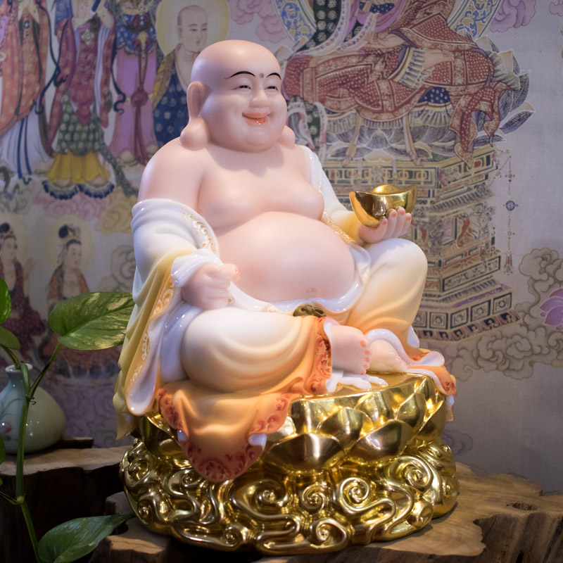 Tượng Phật Di Lặc Bột Đá Khoáng Đài Sen Vàng