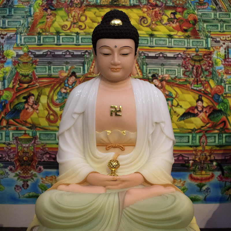 Tượng Phật A Di Đà ngồi lá sen sóng nước bột đá Đài Loan