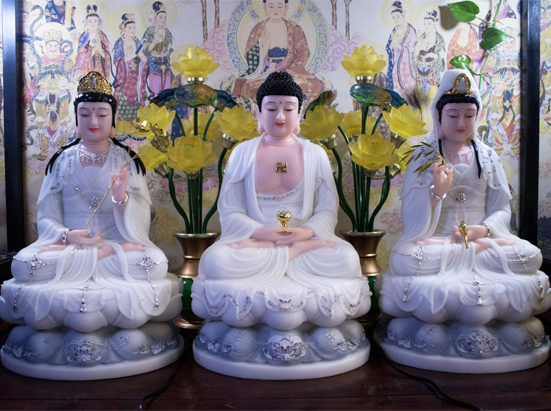 Mẫu Tượng Tam Thế Phật Bột Đá Khoáng Xà Cừ