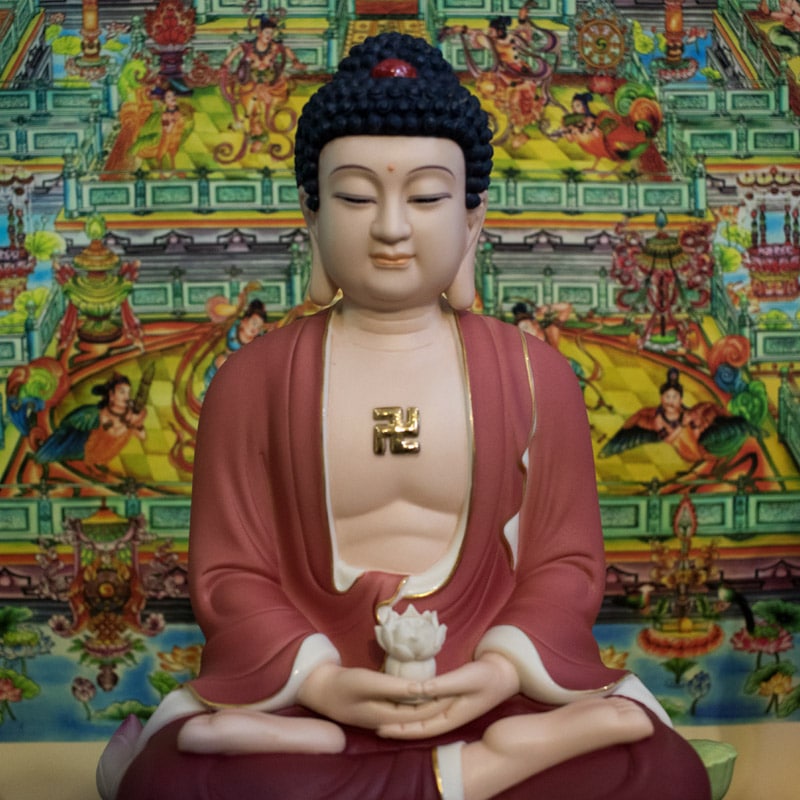 Tượng Phật A Di Đà bằng sứ nhám màu hồng