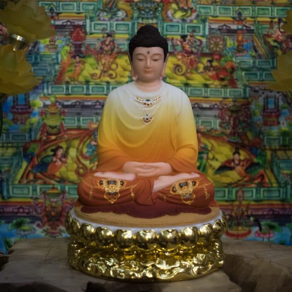 Tượng Phật Thích Ca Mâu Ni ngồi đài sen mạ vàng vẽ gấm 29cm