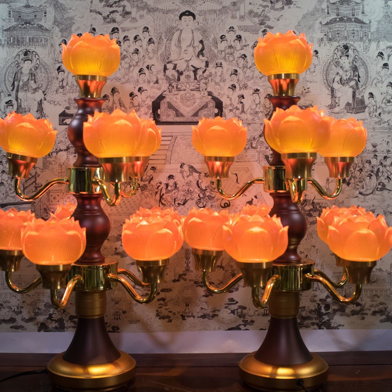 Đèn thờ Phật, đèn thờ cúng hoa sen 3 tầng