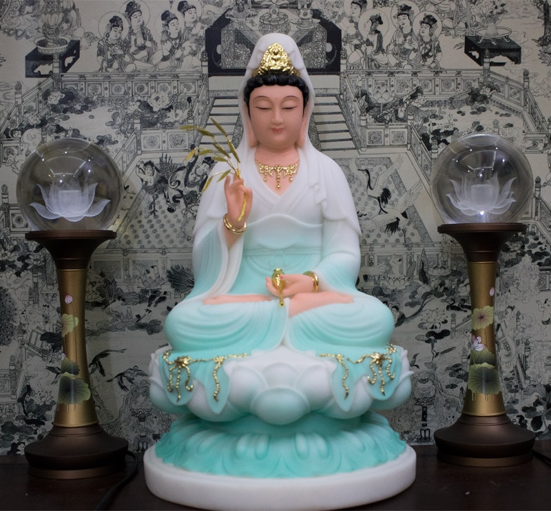 Phật Bà Quan Âm xanh ngọc bằng bột đá