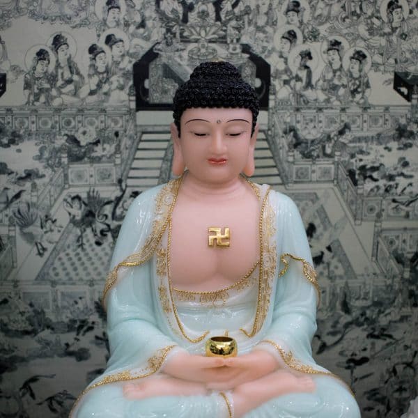 Tượng Phật A Di Đà xanh ngọc viền vàng 40cm