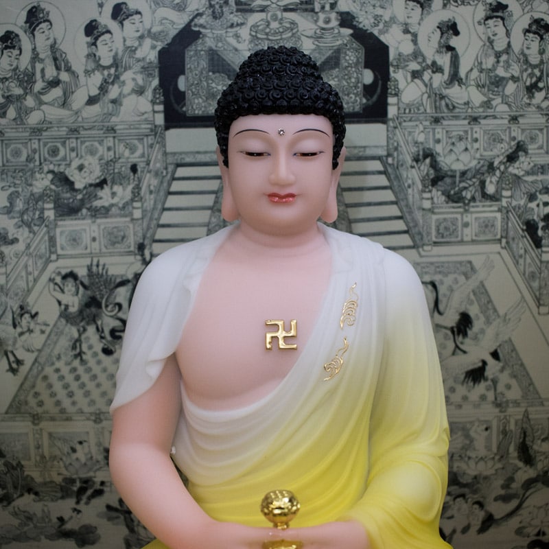 Tượng Phật A Di Đà áo vàng mờ bằng bột đá
