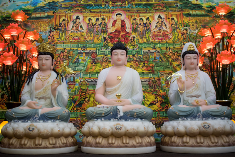Tượng Phật Tây Phương Tam Thánh ngồi bằng bột đá