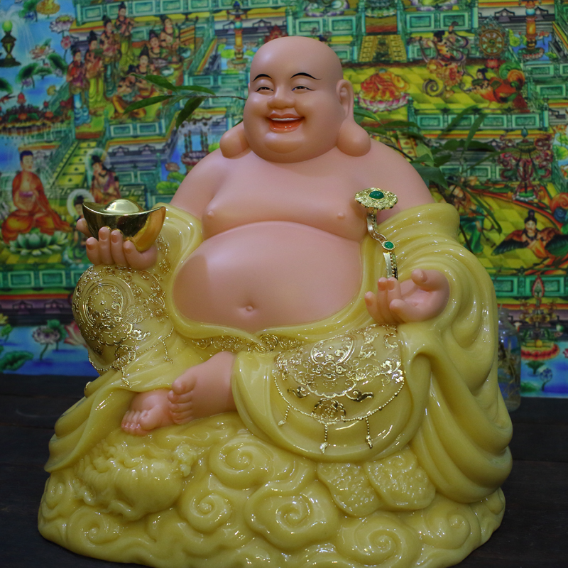 Tượng Phật Di Lặc cười tươi màu vàng