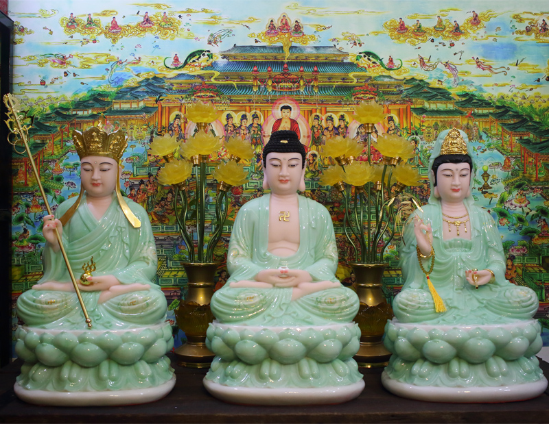 Tượng Phật Ta Bà Tam Thánh xanh ngọc